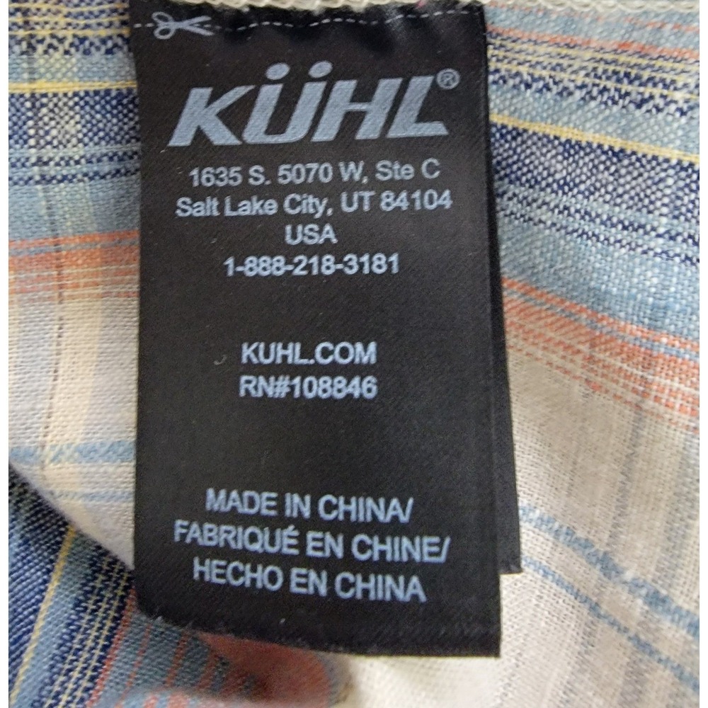 Kuhl Plaid Shirt Mens XL Blue Orange Excellent‎ Short Sleeve Linen Cotton 7218 - Picture 6 of 10